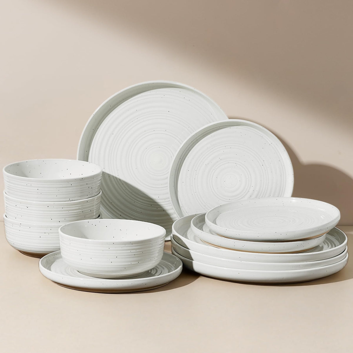 Stoneware Dinnerware Sets for 6, Plates and Bowls, Brown