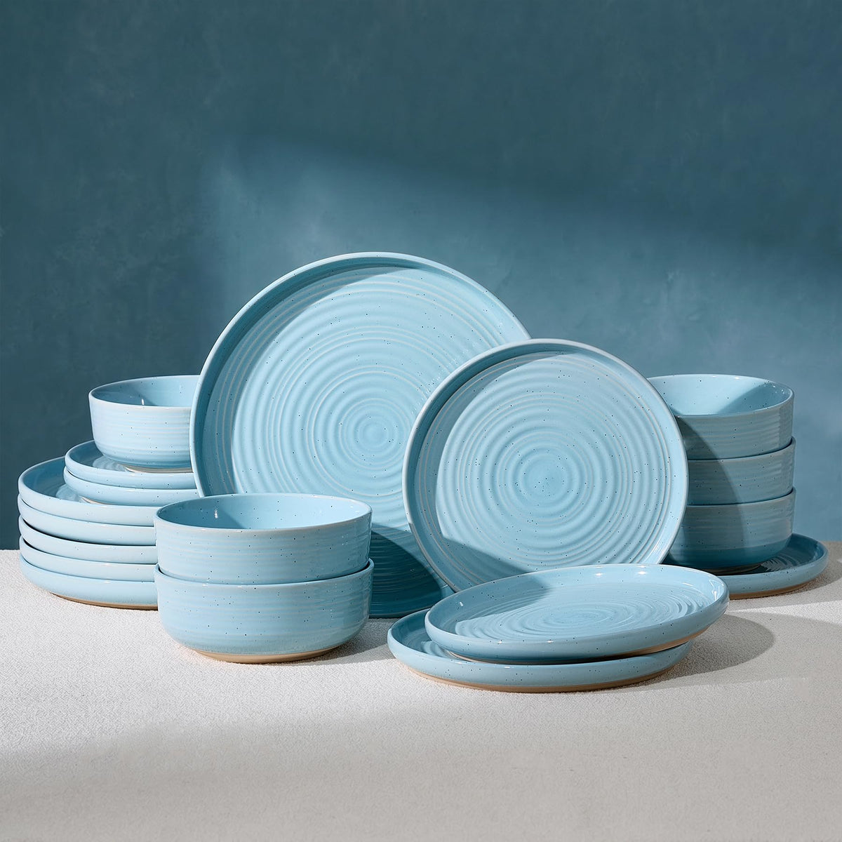 Stoneware Dinnerware Sets for 6, Plates and Bowls, Brown