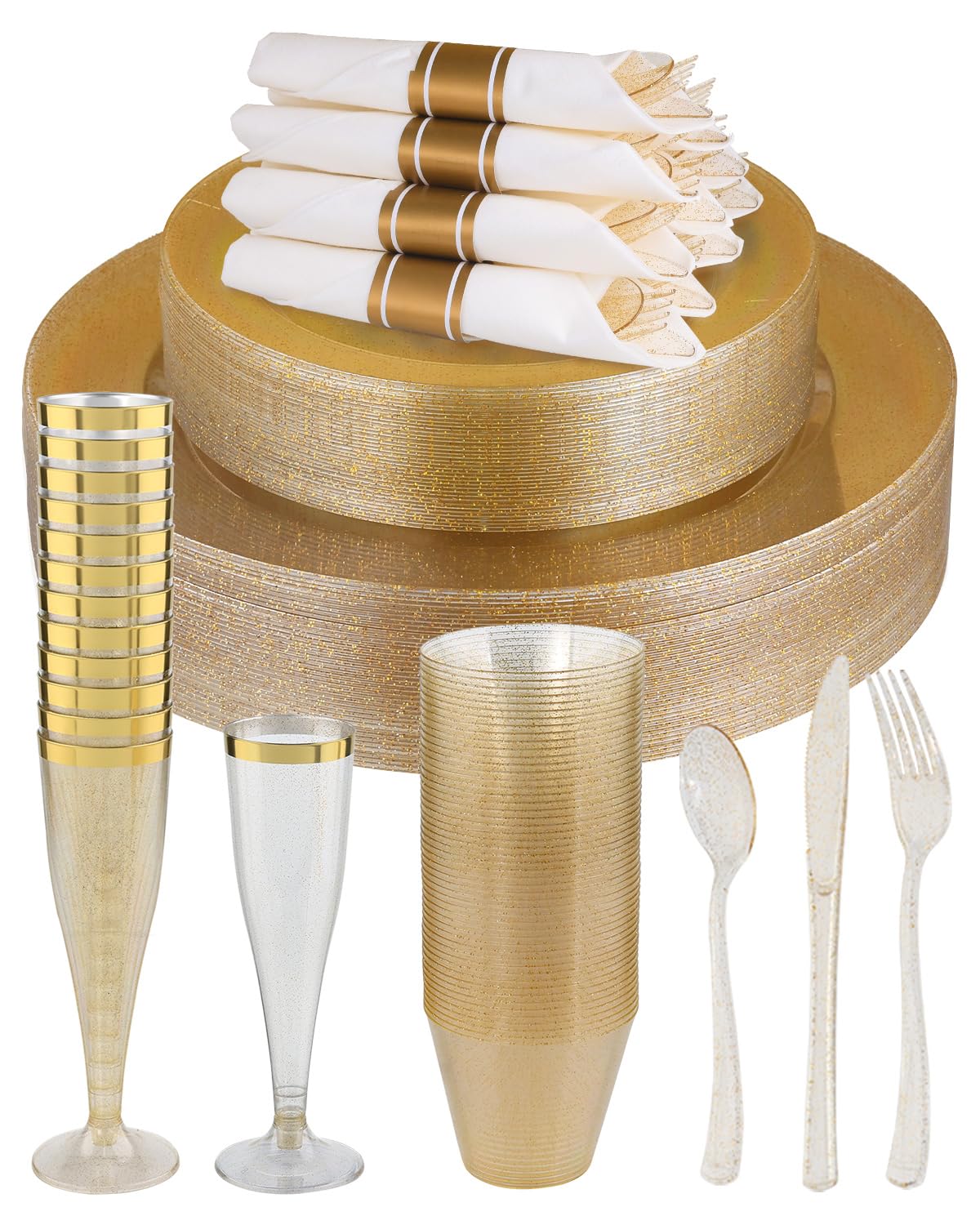 Goodluck 320PCS Gold Plates Sets, Fancy Disposable Dinnerware for 40 Guests