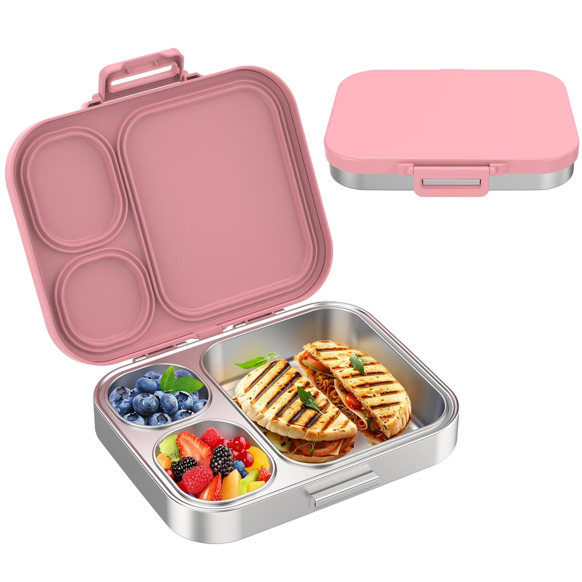 Pawtong Stainless Steel Bento Lunch Box for Kids | 3-Compartment Lunch Box Container Kids | 100% Leakproof, Eco-Friendly, Perfect Portion Control for Kids&Adult Healthy Meals (Green)