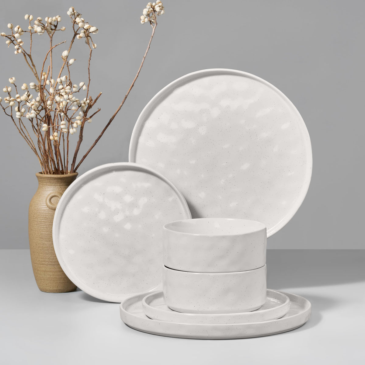 HaWare Dinnerware Sets, 12-Piece Plates and Bowls Set, Speckled White