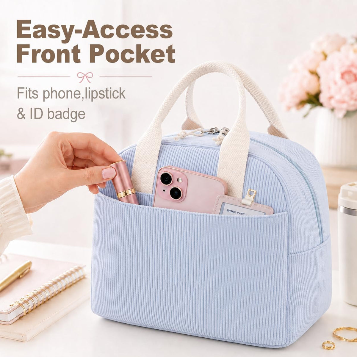 LOVELYWIND Lunch Box for Women,Insulated Lunch Bag,Light Blue 14-Can(9L)