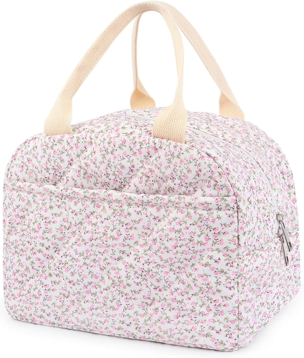 Cotton Quilted Insulated Lunch Bag, Reusable Quilted Floral Lunch Tote Bags