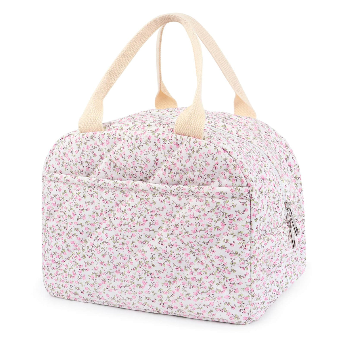 Cotton Quilted Insulated Lunch Bag, Reusable Quilted Floral Lunch Tote Bags