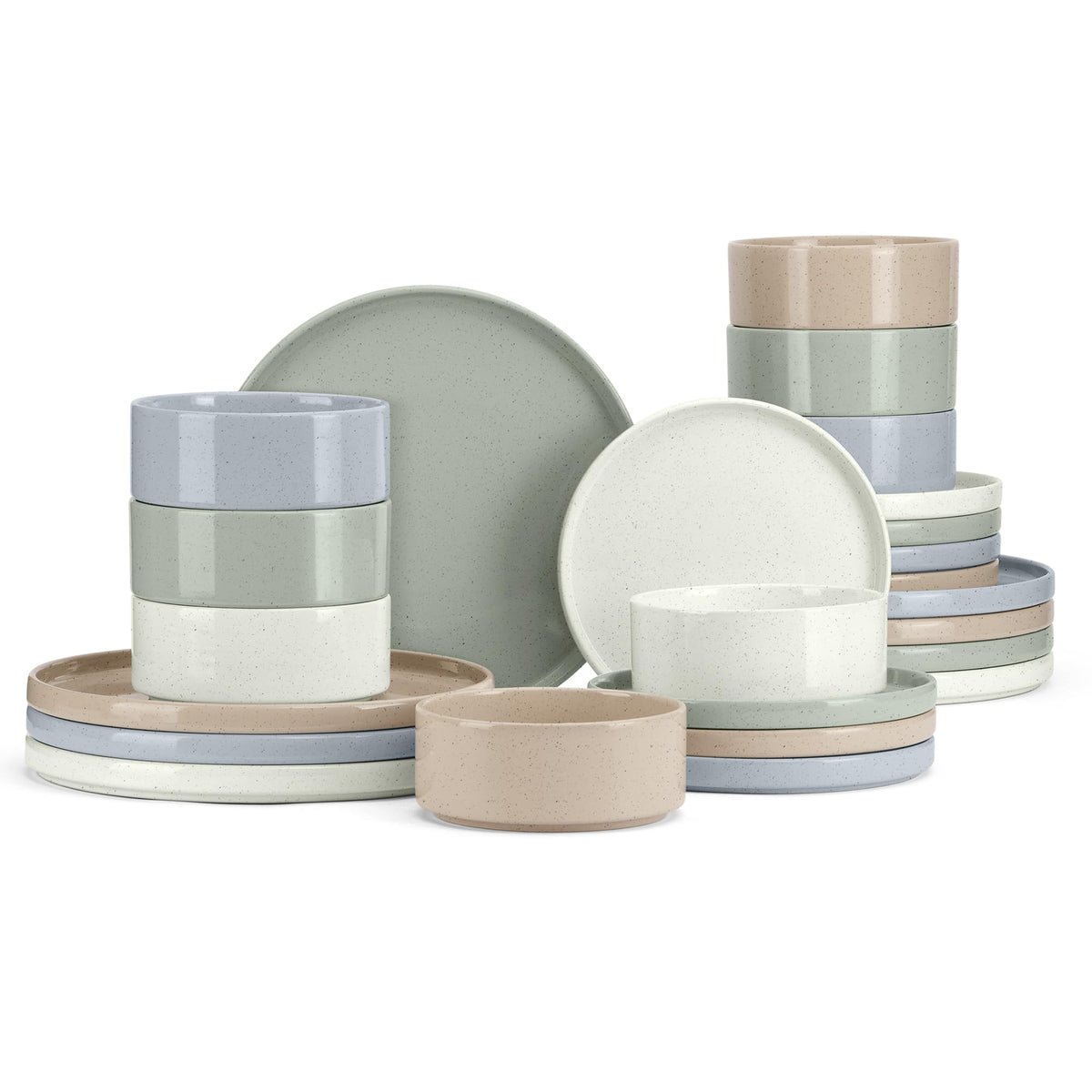E-far Stoneware Dinnerware Sets, 12-Piece Black Plates and Bowls Set for 4