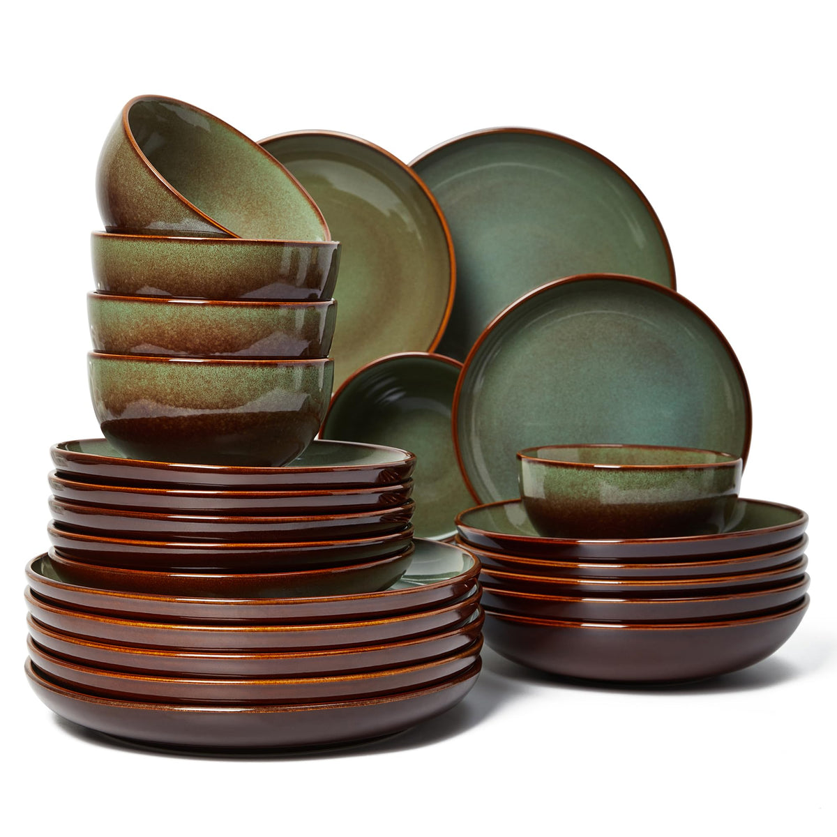 Pokini Stoneware Dinnerware Sets for 8, 24pcs Plates and Bowls Sets Dishes