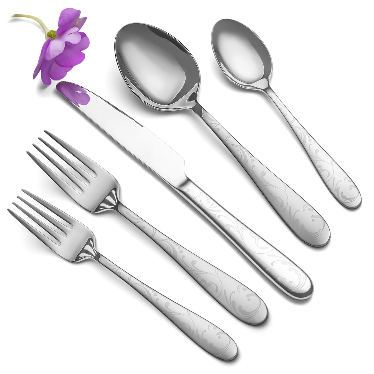 Hammered Silverware Set, EIUBUIE 40-Piece Stainless Steel Flatware Set for 8, Mirror Finish Tableware Kitchen Cutlery Sets, Durable Home Eating Utensils Sets Includes Fork Spoon Knife, Dishwasher Safe