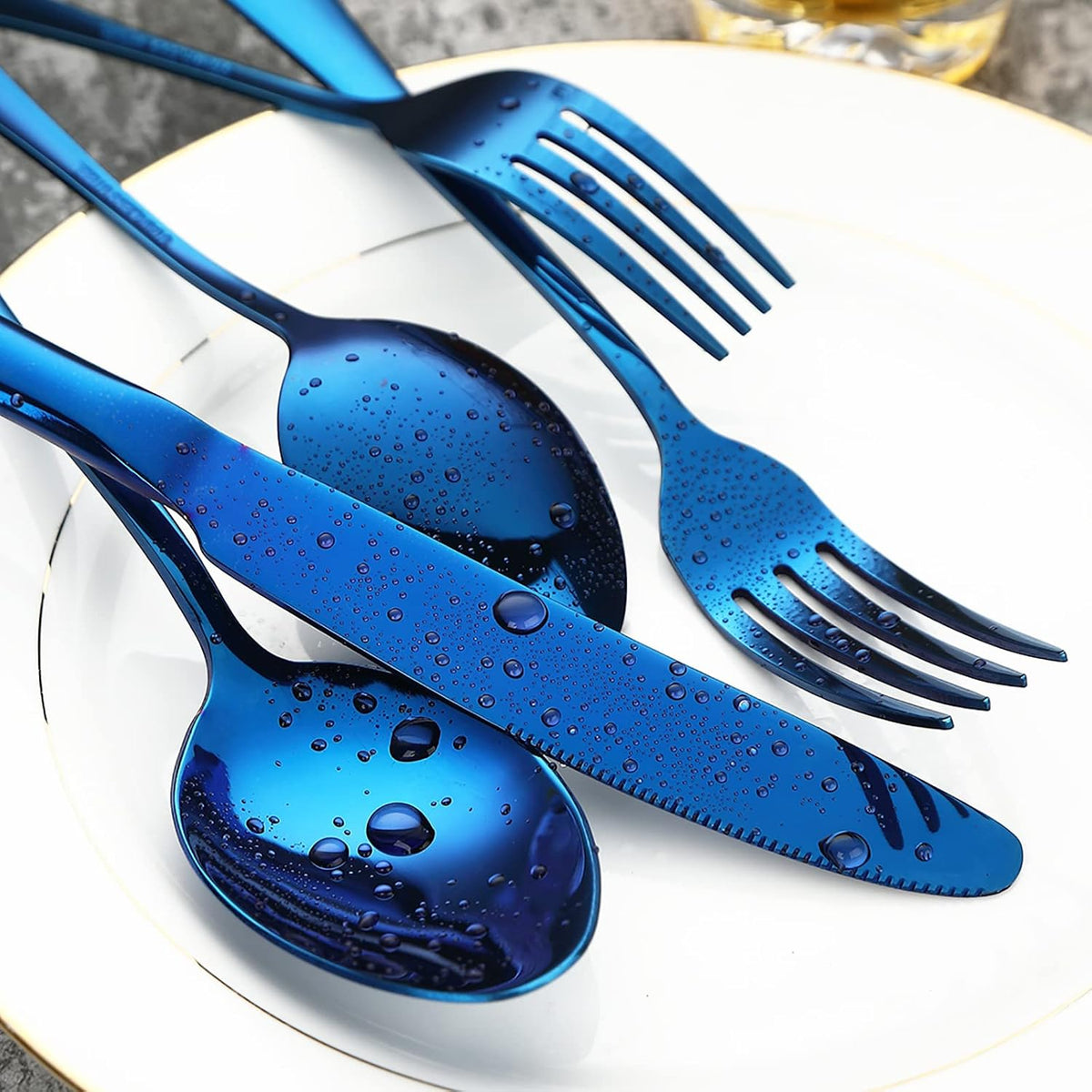 Blue Silverware Set Flatware Cutlery - 20 Pieces Stainless Steel Tableware Set Service for 4,Include Fork Knife Spoon,Mirror Polished,Dishwasher Safe
