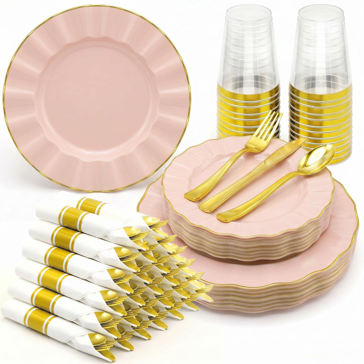 Glowserve Scalloped Plastic Plates Dinnerware Set 175 PCS for 25 Guests