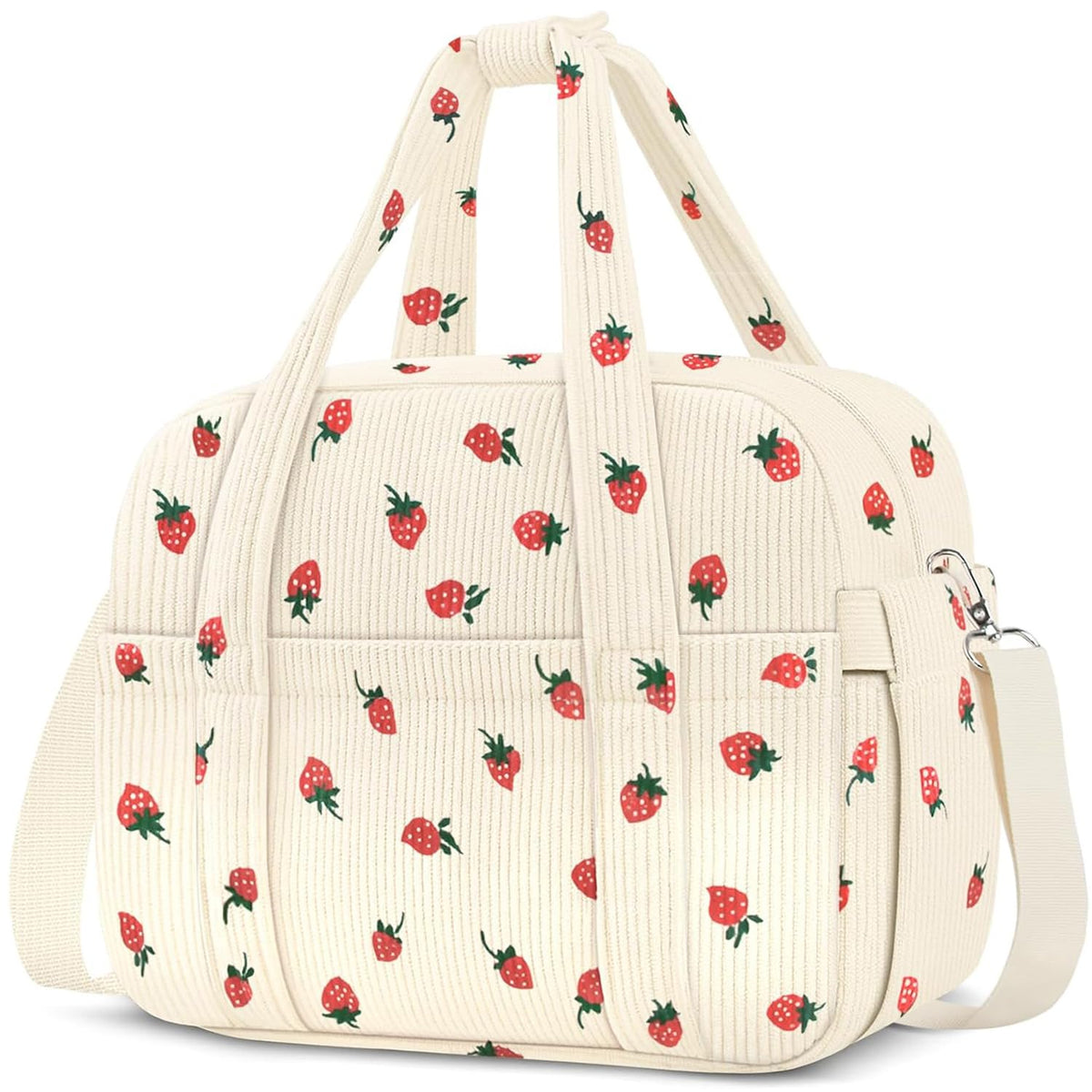 KUBYA Lunch Box for Women, Cute Strawberry Corduroy Insulated Lunch Bag Women Reusable Work Leakproof Simple Adults Large Lunch Boxes Tote Bag Men Cooler Bag
