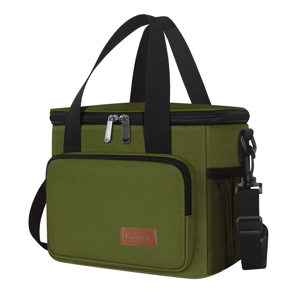 Femuar Reusable Lunch Box for Men/Women - Insulated Lunch Bag Leakproof Lunchbox for Work Office Picnic Beach - Freezable Lunch Cooler Bag with Adjustable Shoulder Strap - Black