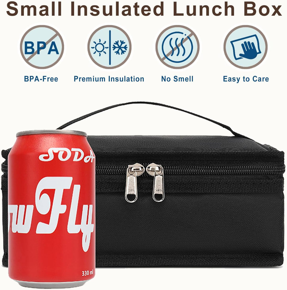 FlowFly Small Insulated Lunch box Portable Soft Bag Mini Cooler Thermal Meal Tote Kit with Handle for Work & School, Black