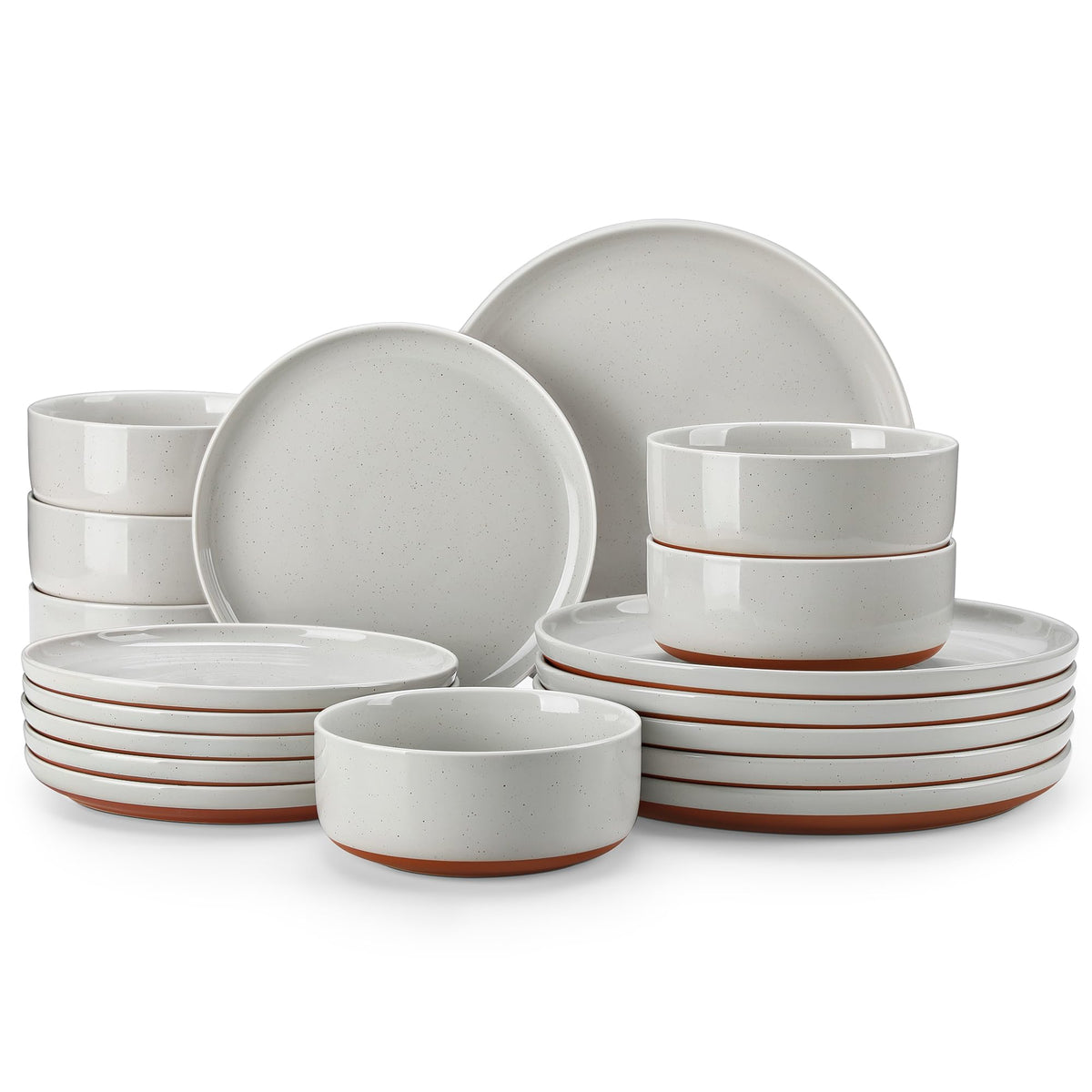 MALACASA Plates and Bowls Sets, 18 Pieces Modern Ceramic Dinnerware Set for 6 Kitchen Dinner Set Stoneware Dishware Dishes Set Microwave and Dishwasher Safe, White, Series TARA