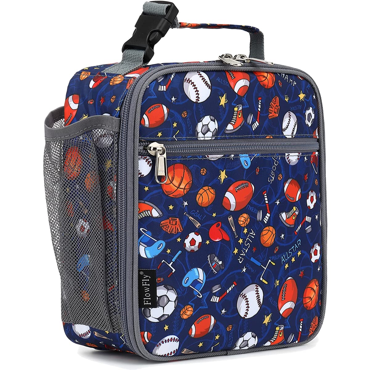 FlowFly Kids Lunch Box Insulated Letter Print Soft Bag Mini Cooler Back to School Thermal Meal Tote Kit for Girls, Boys, Black