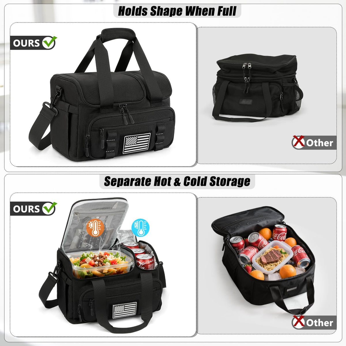 Lunch Box for Men Women, 15L Insulated Lunch Bag with Hot/Cold Compartment