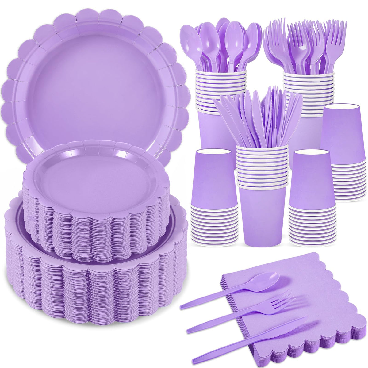 25 Set Party Plates and Cups and Napkins Ivory Scalloped Dinnerware