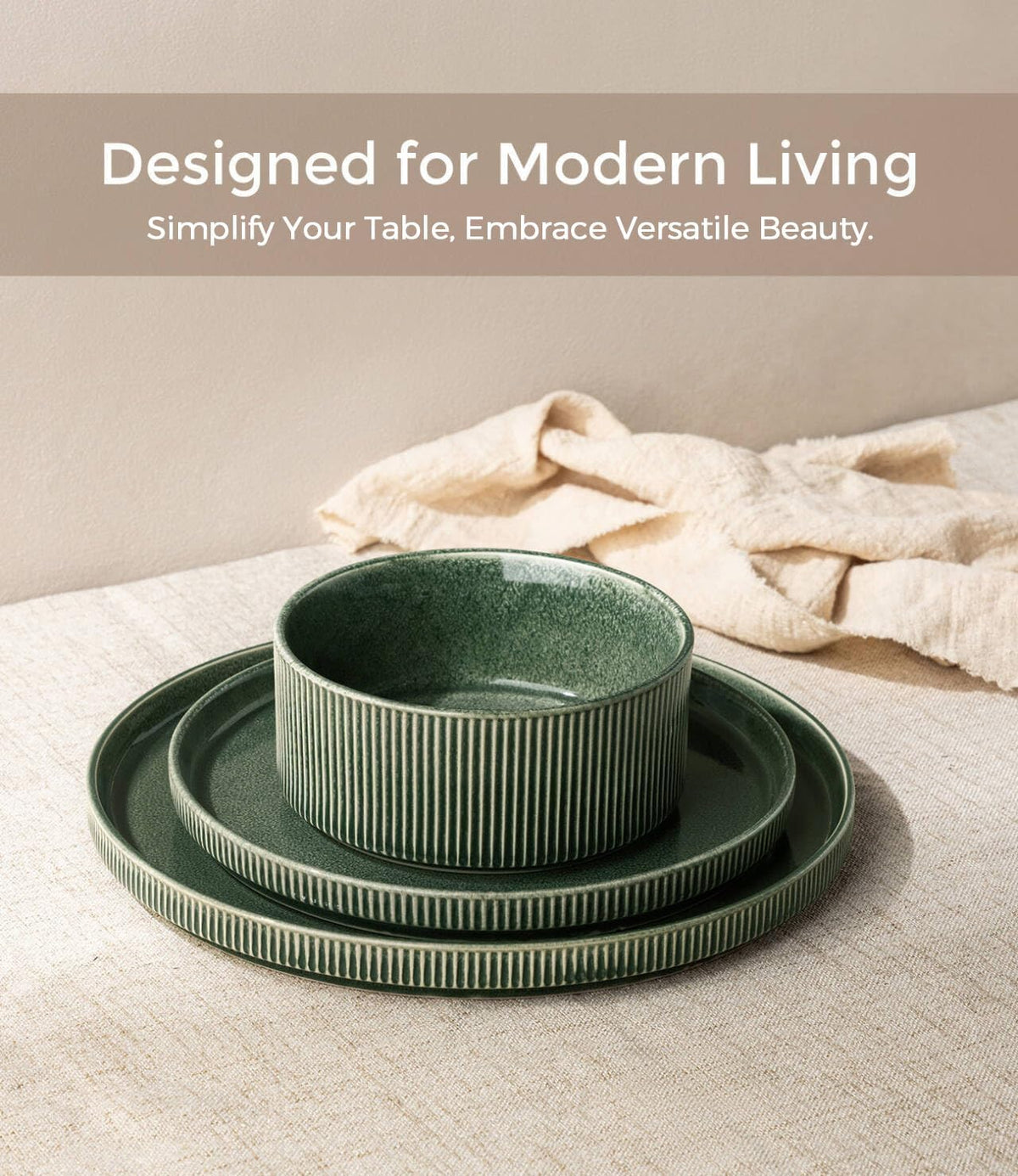 GBHOME Stoneware Dinnerware Sets for 4,12-Piece Plates and Bowls Set