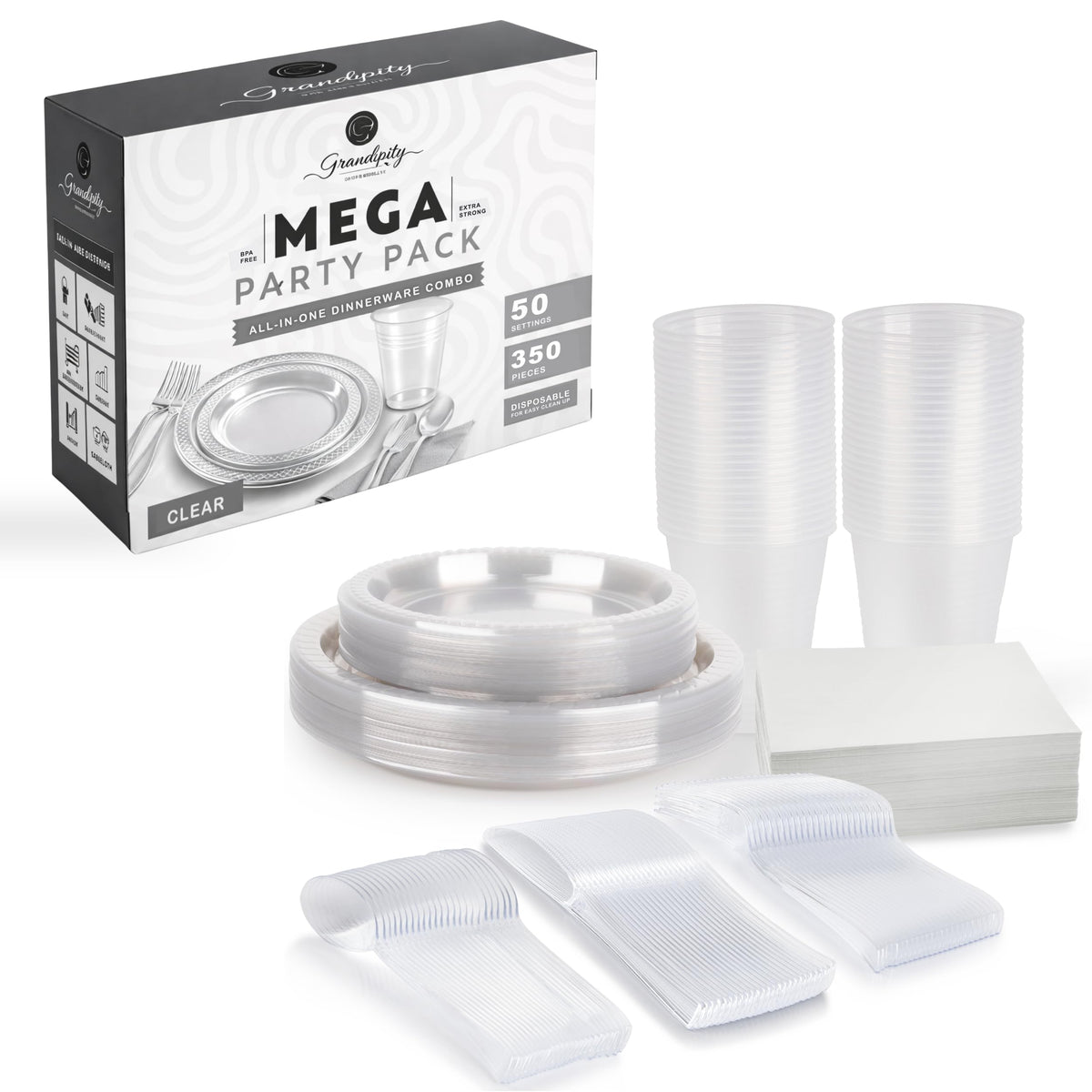 Grandipity Disposable Plastic Dinnerware Sets for Parties (720 pcs)
