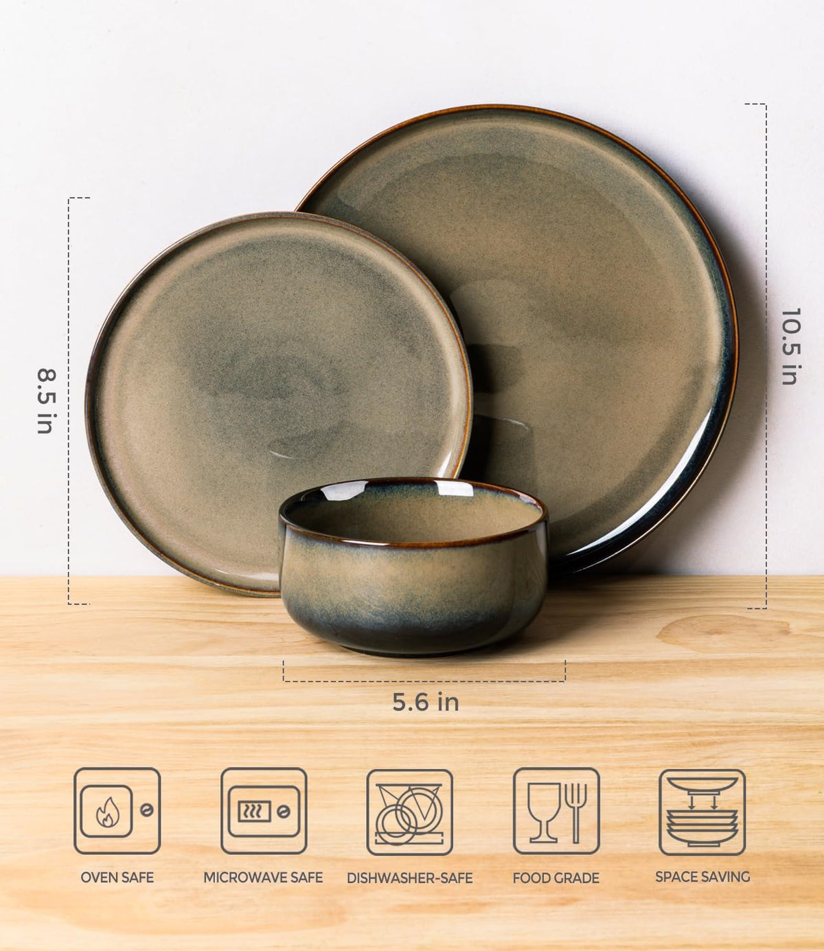 TheTerra Ceramic Dinnerware Set for 4, 12-Piece Plates and Bowls Set
