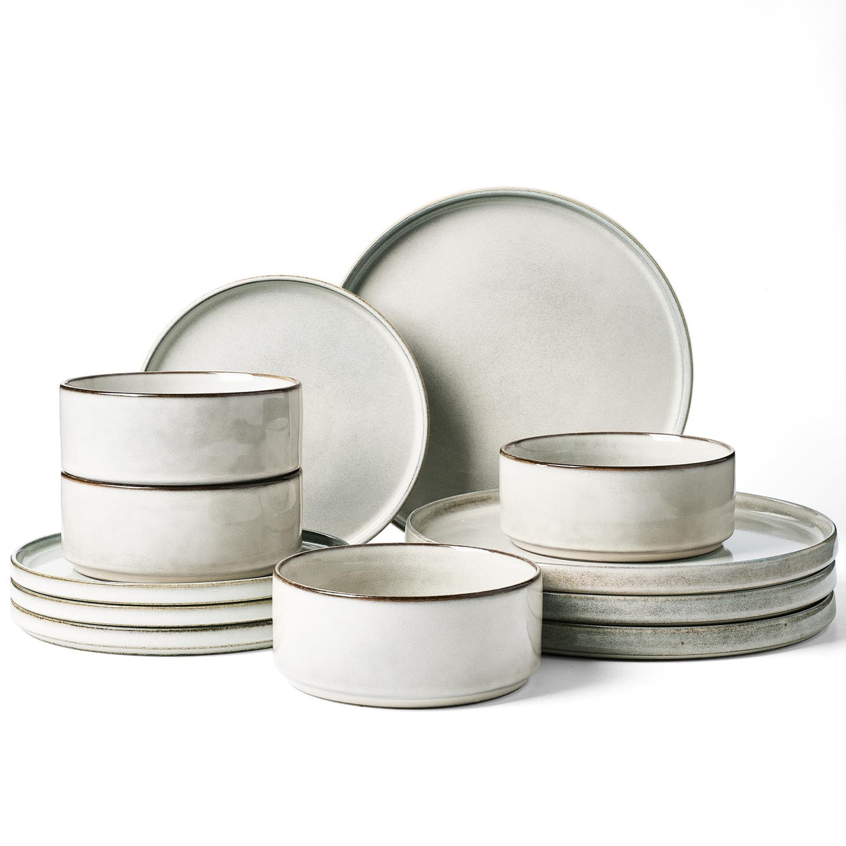 Famiware Nebula Plates and Bowls, 12-Piece Dinnerware Set, Cinnamon Brown