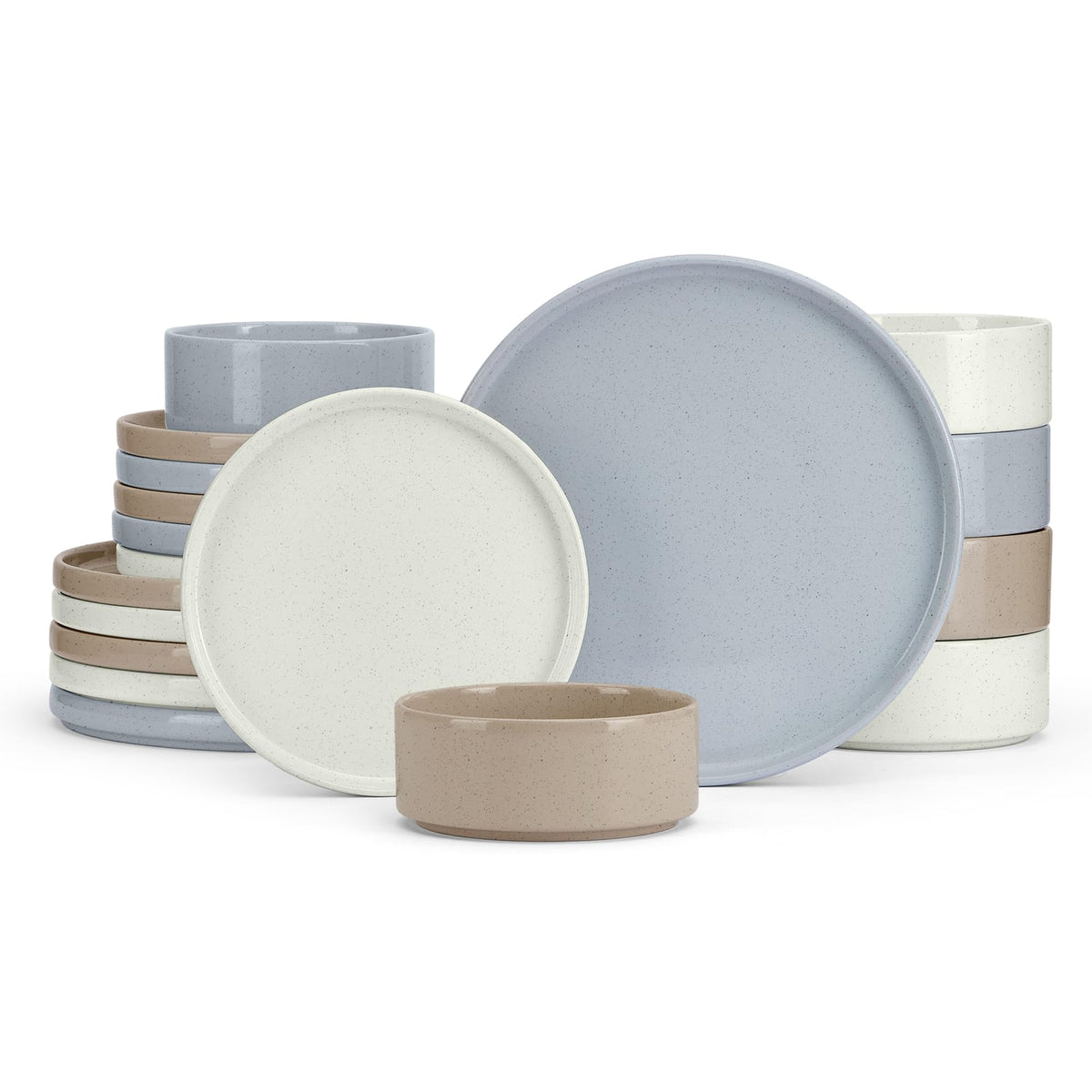 E-far Stoneware Dinnerware Sets, 12-Piece Black Plates and Bowls Set for 4