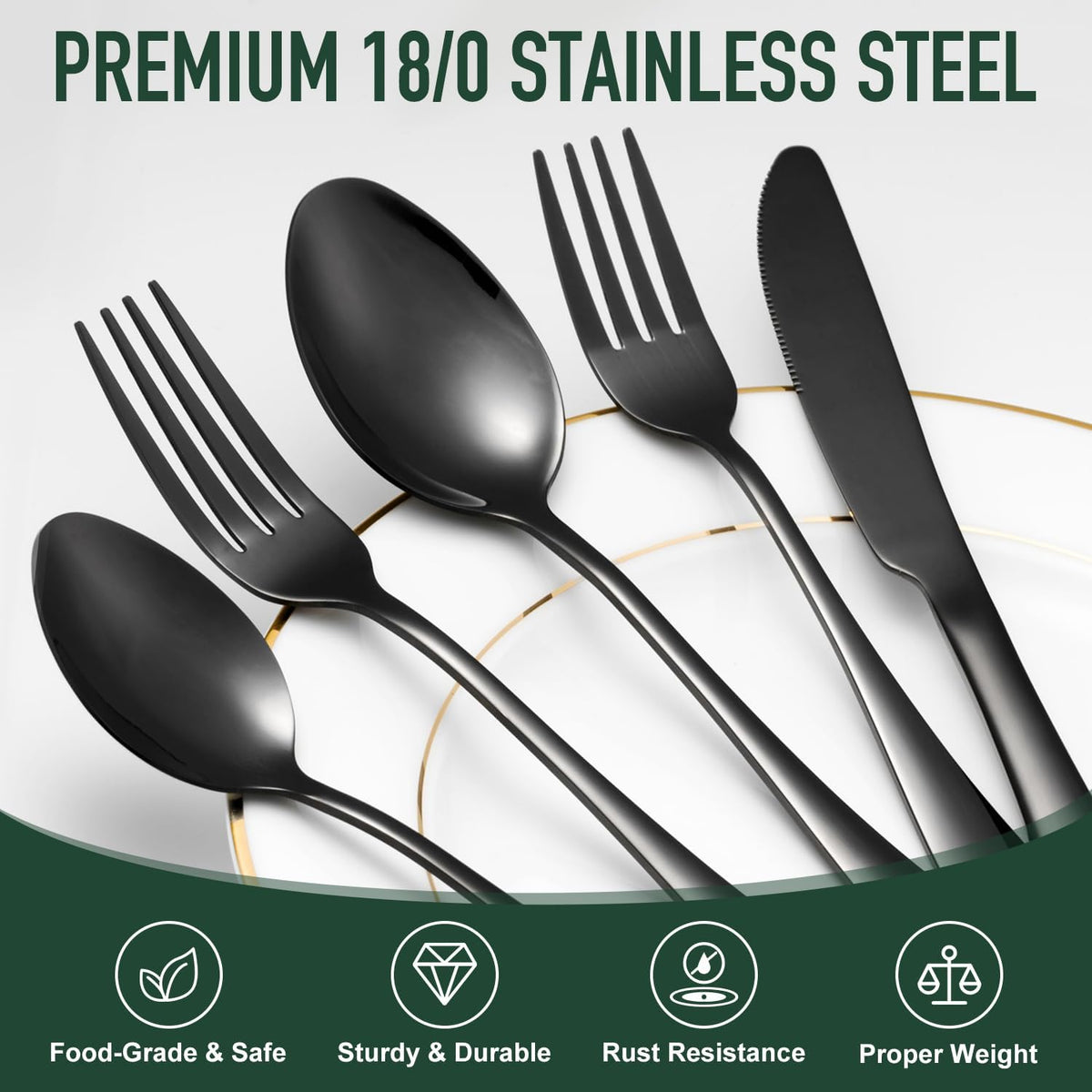 21 Pcs Black Silverware Sets with Organizer Spoon Fork Set Eating Utensils