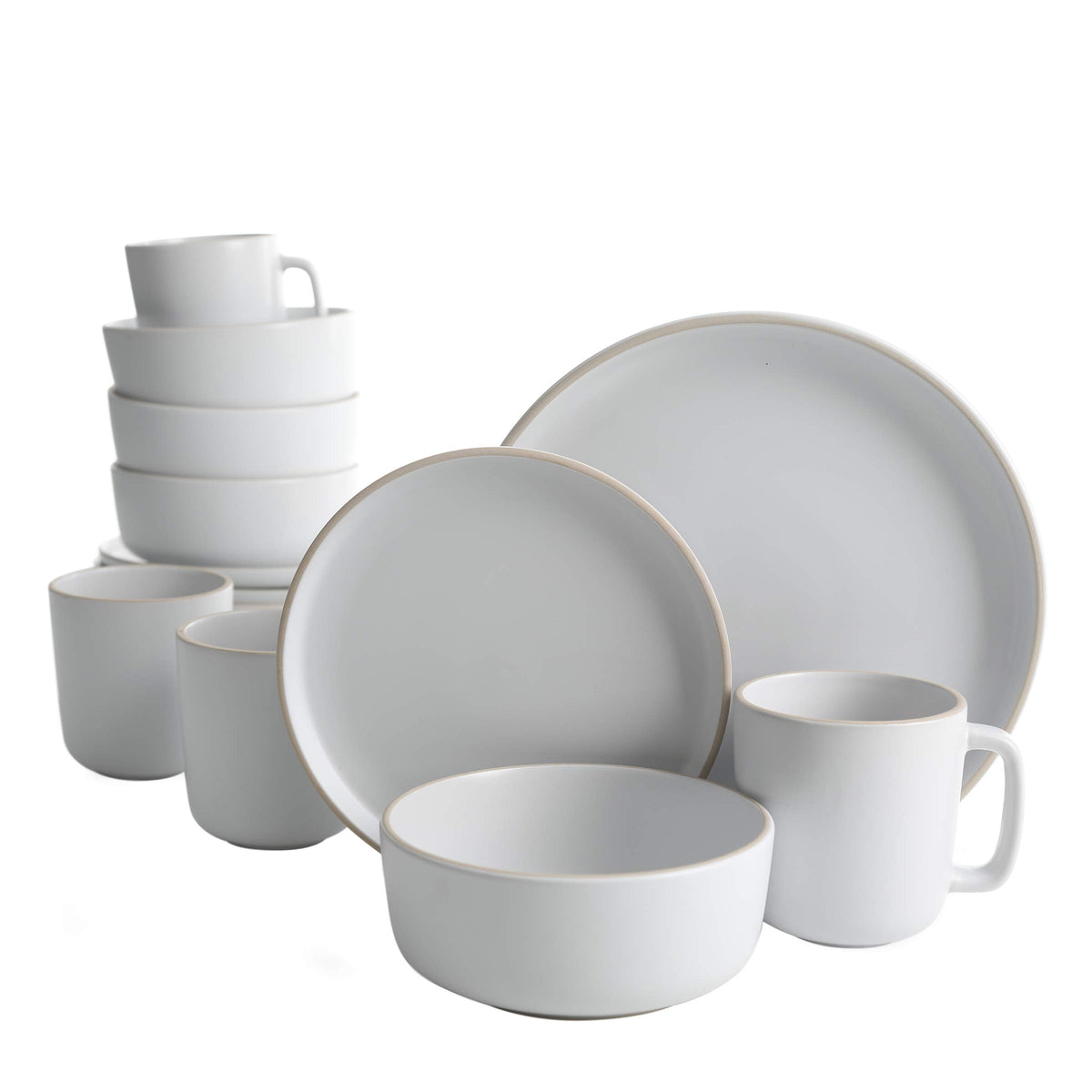 Gibson Home Zuma Stoneware Plates, Bowls, & Mugs Dinnerware Set - Matte Black, Service for Four (16pcs)