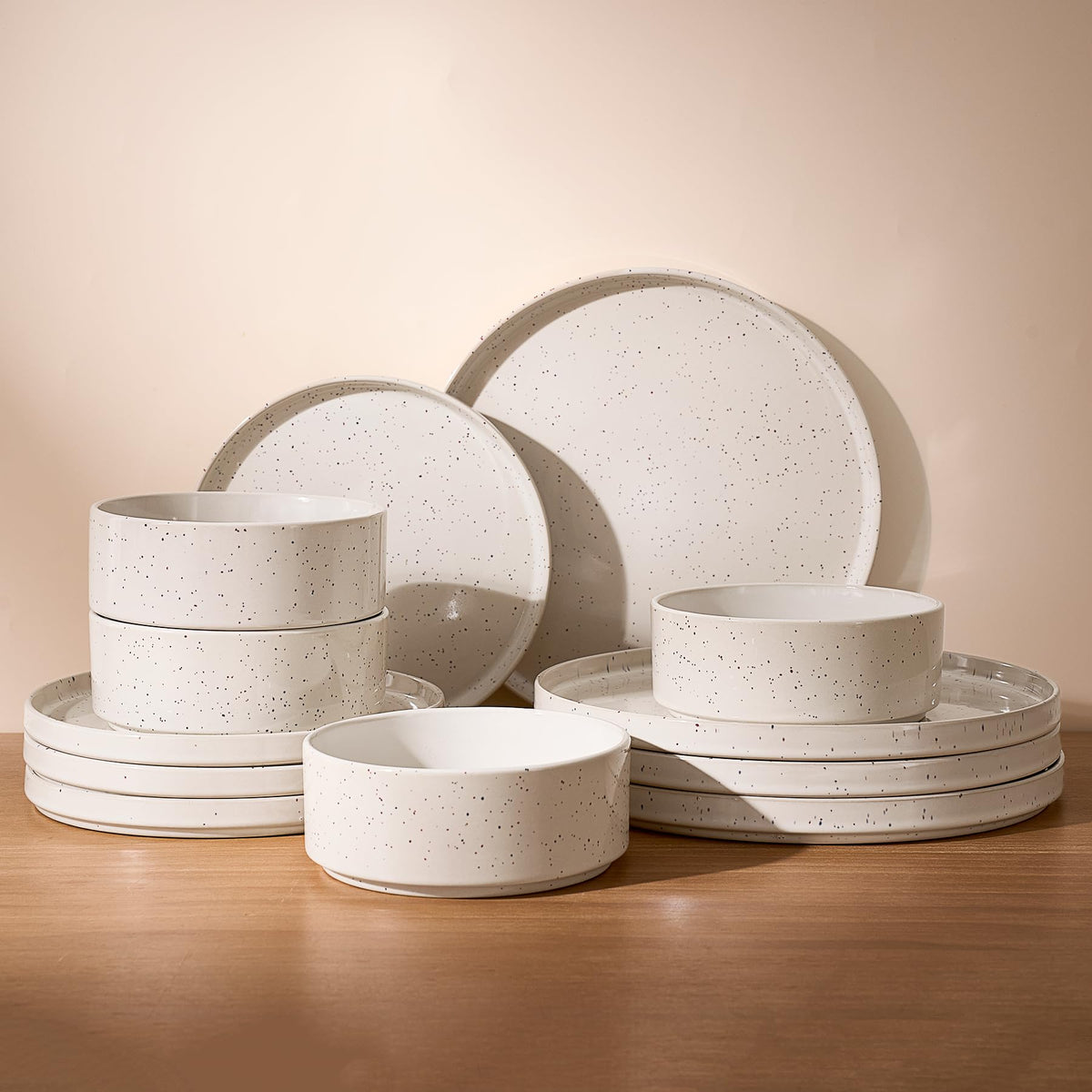 Famiware Nebula Plates and Bowls, 12-Piece Dinnerware Set, Cinnamon Brown