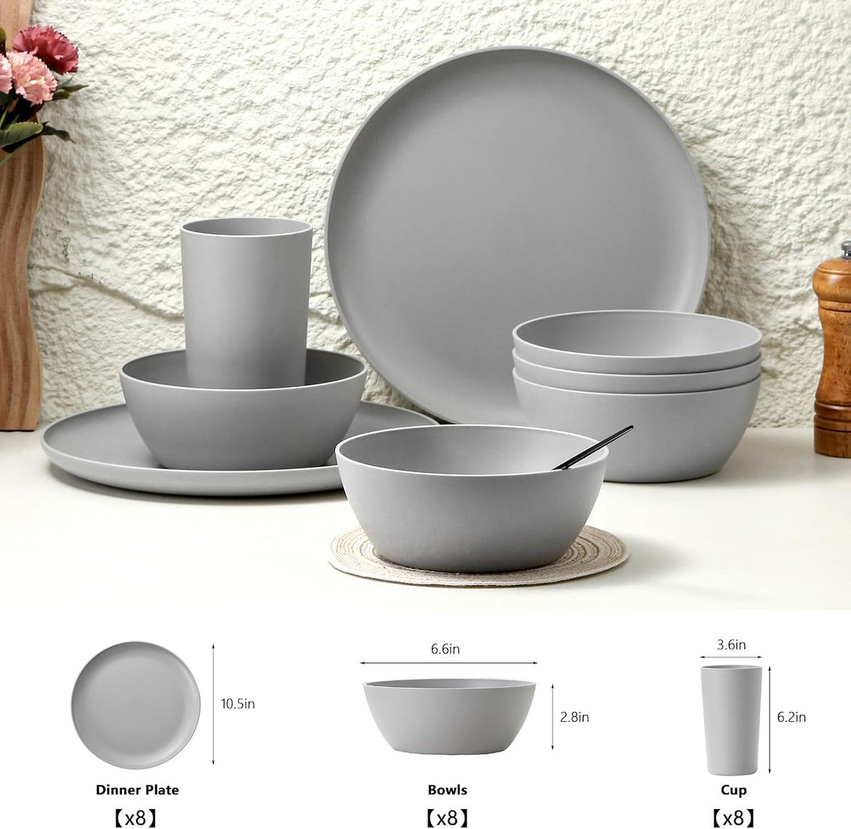 24pcs Matte Black Dinnerware Set, Plates Bowls & Cups, Unbreakable Dishes for 8, Reusable BPA‑Free Tableware, Dishwasher Safe for Kitchen Party Picnic Camping, Bonus Cutlery Set Included