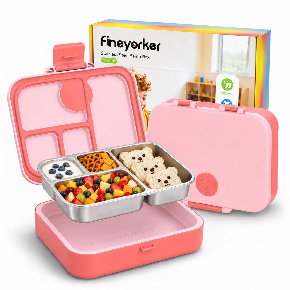 Kids Stainless Steel Bento Lunch Box, 4 Compartments