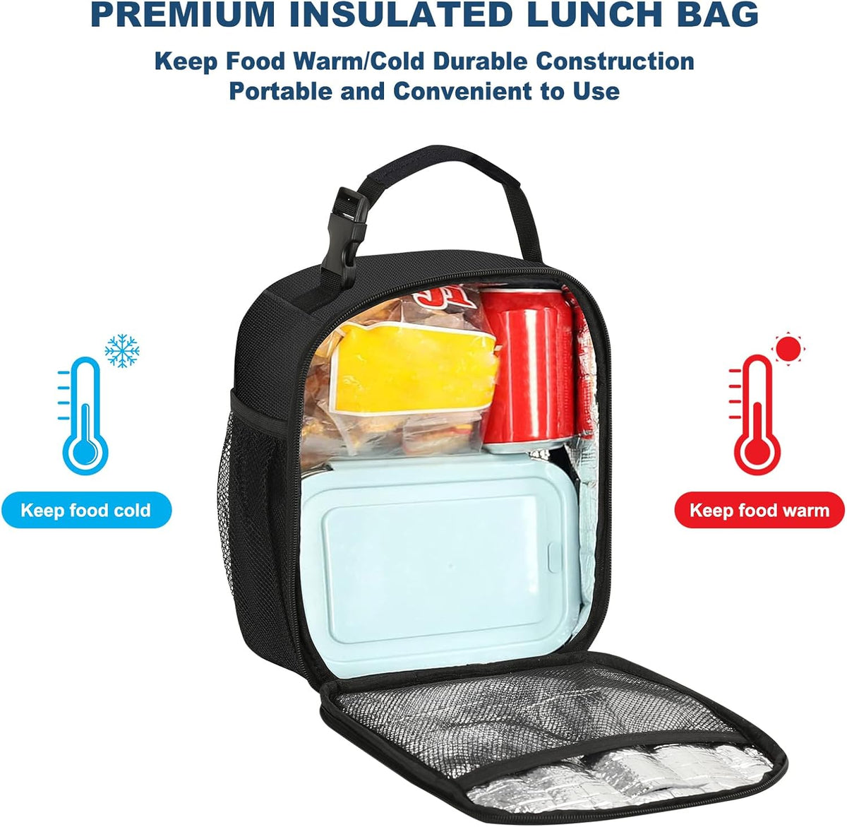 Femuar Lunch Box for Men Women Adults, Small Lunchbox for Work Picnic - Reusable Lunch bag Portable Lunch tote, Black