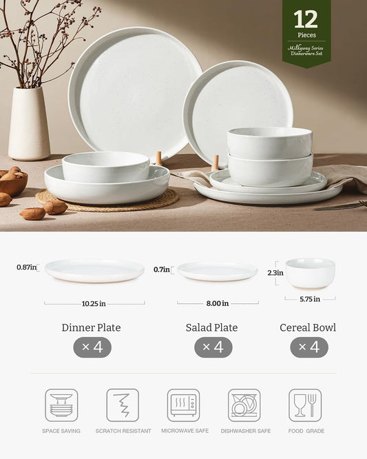 Famiware Milkyway 12-Piece Stoneware Dinnerware Set, White