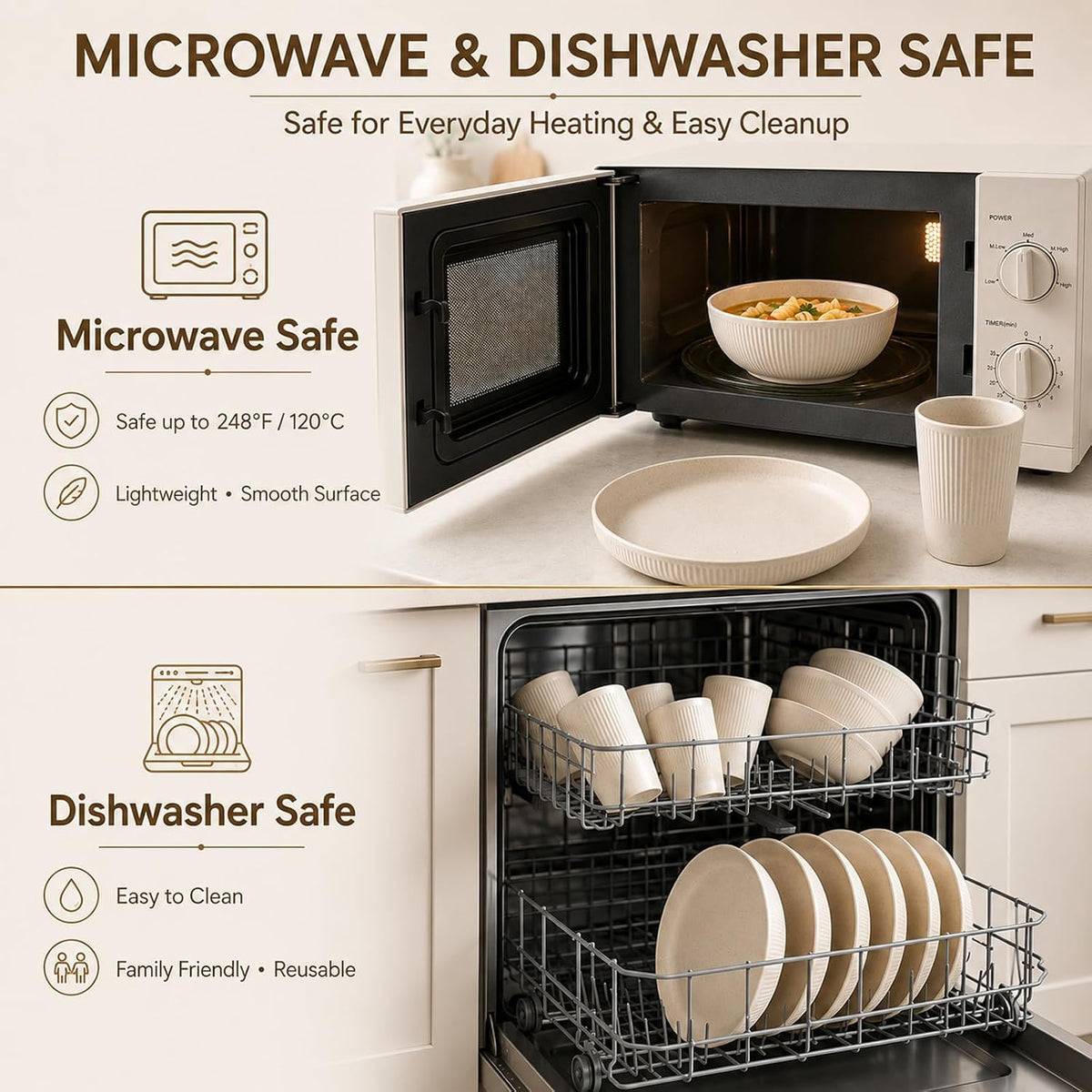18PCS Wheat Straw Dinnerware Sets Unbreakable Reusable Dinnerware Set for 6, Microwave Dishwasher Safe Dinnerware for Outdoor Camping Dishes