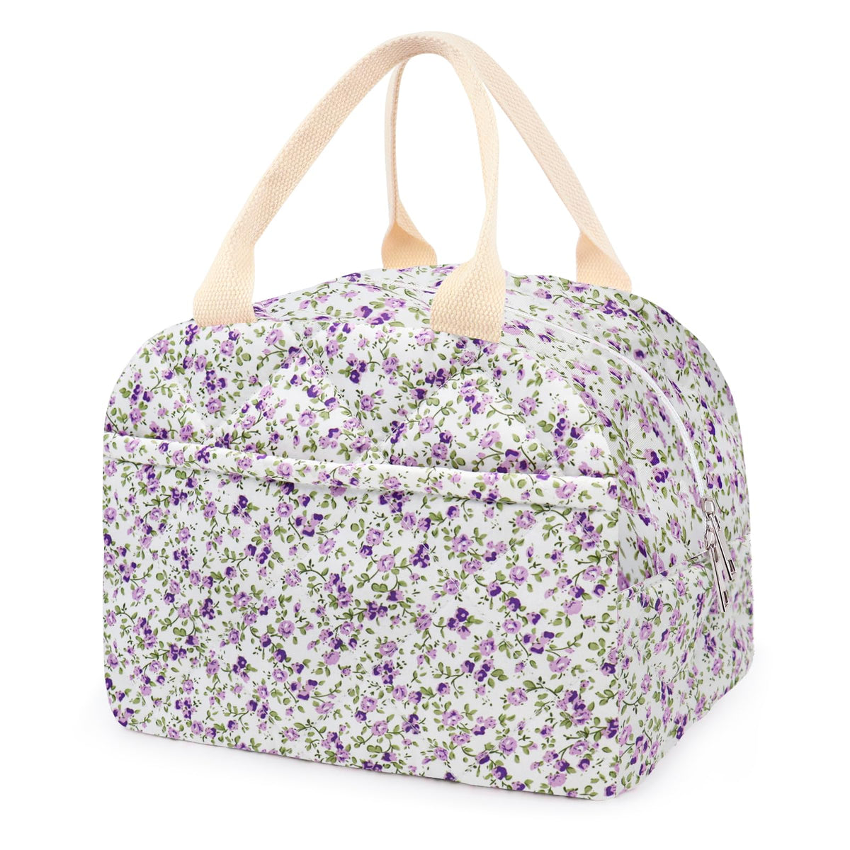 Cotton Quilted Insulated Lunch Bag, Reusable Quilted Floral Lunch Tote Bags