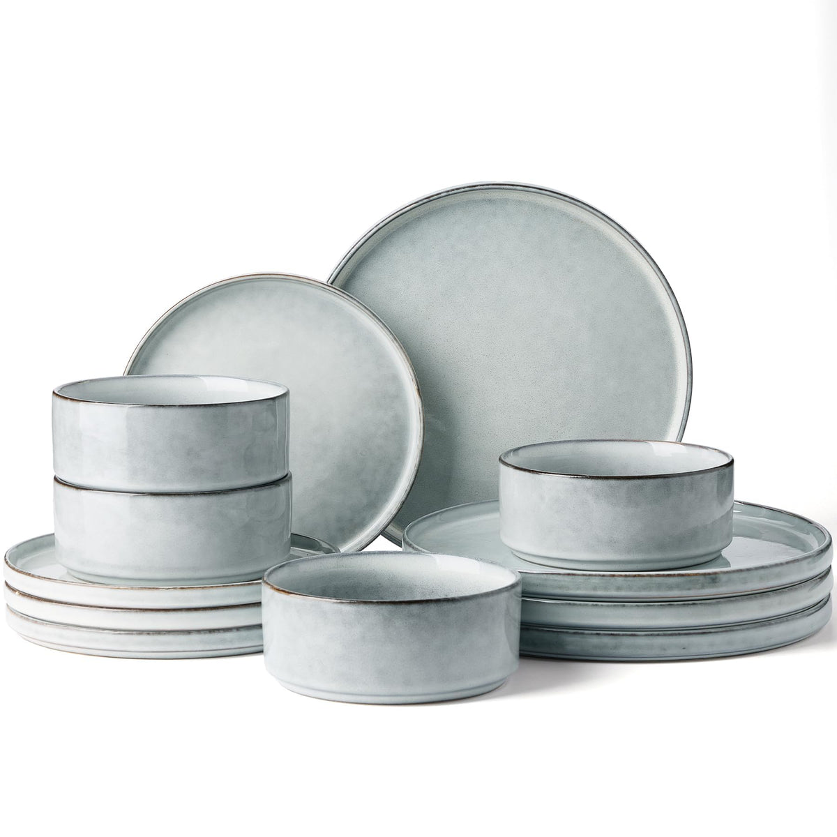 Famiware Nebula Plates and Bowls, 12-Piece Dinnerware Set, Cinnamon Brown