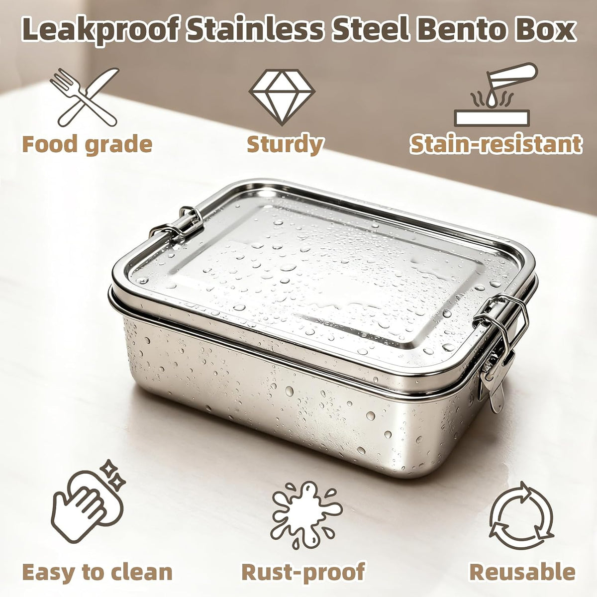 Adult Stainless Steel Lunch Box, 40oz/1200ml Metal Bento Box Removable Dividers, Reusable Food Storage Containers with Lids Leak Proof for Travel, Work, Picnic, Home