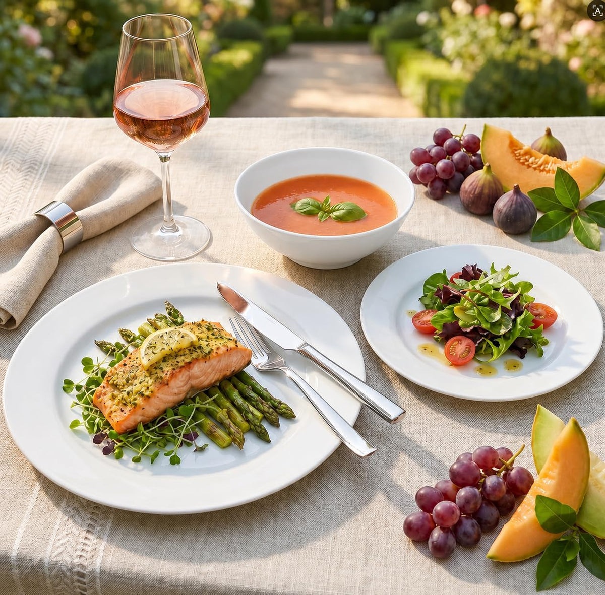 Melamine Dinnerware Sets-12 Pcs Dinner Dishes Set for 4,white melamine dinner plates set of 12,rv white plates set, kitchen plates and bowls set,Dishwasher Safe, Unbreakable,lightweight