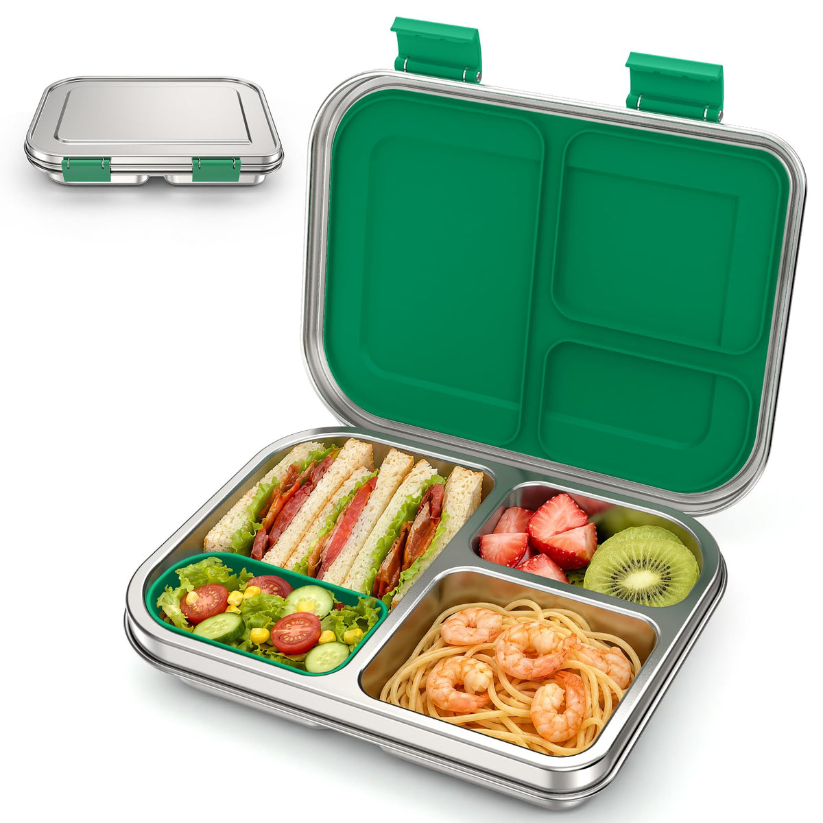 BABHAMNESS Stainless Steel Bento Box Kids, 3 Compartments Leak Proof Metal Bento Lunch Box, 304 Stainless Steel Bento Lunch Containers for School and Office,Dishwasher Safe, BPA-Free-Pink