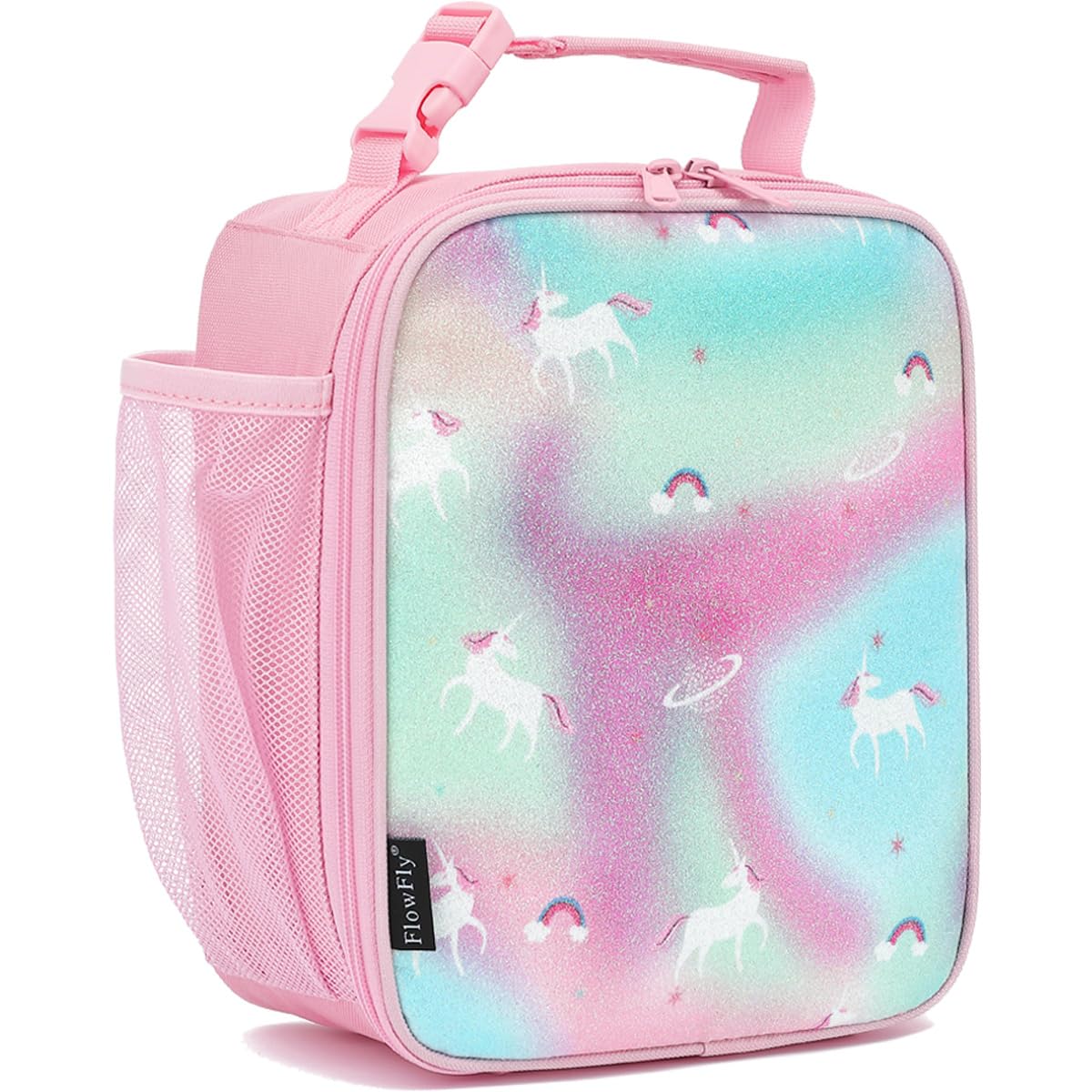 FlowFly Kids Lunch Box Insulated Letter Print Soft Bag Mini Cooler Back to School Thermal Meal Tote Kit for Girls, Boys, Black