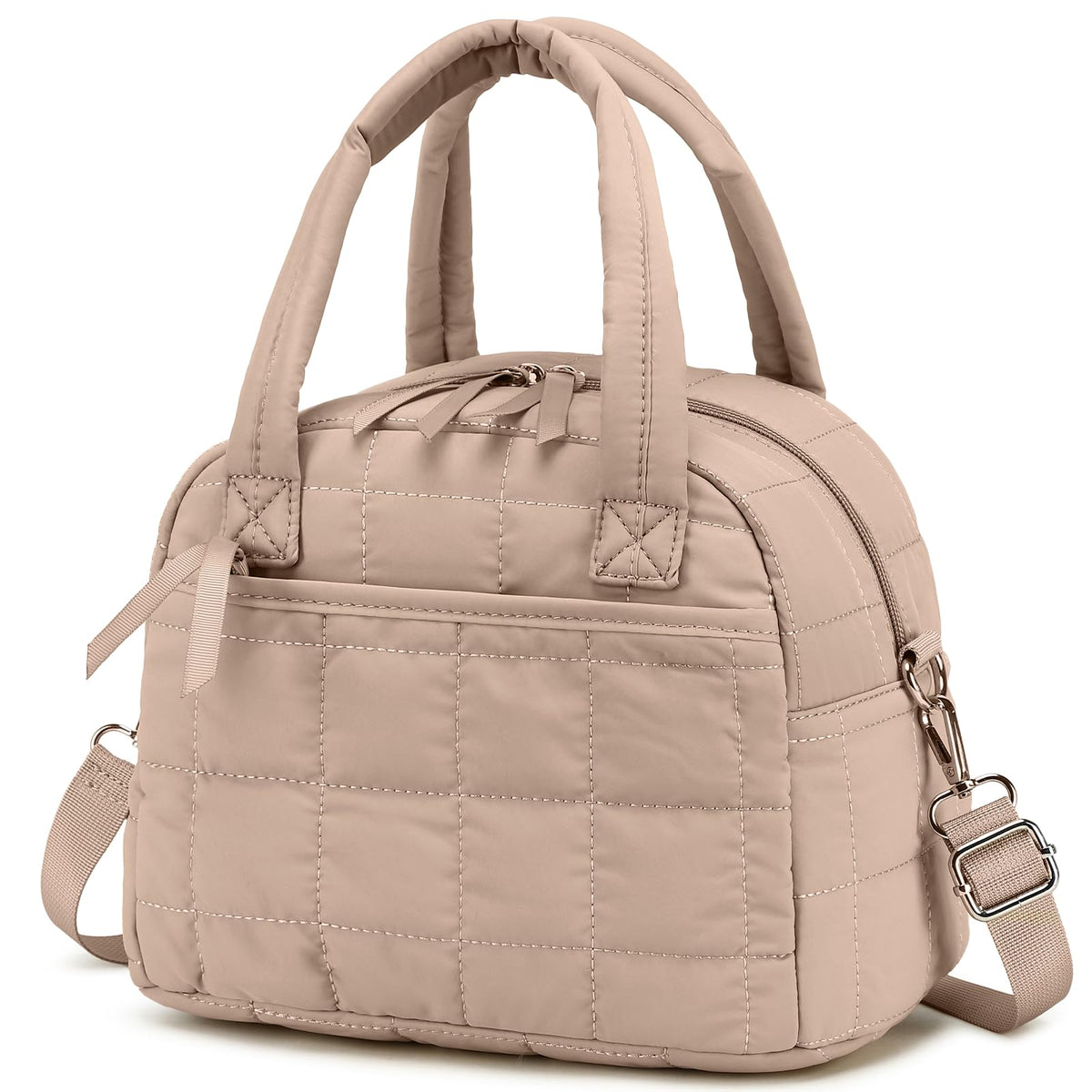 LEDAOU Lunch Box for Women, Quilted Insulated Lunch Bag, Puffy Lunch Tote with Adjustable Shoulder Strap for Work School Travel (Brown, Regular 9L)