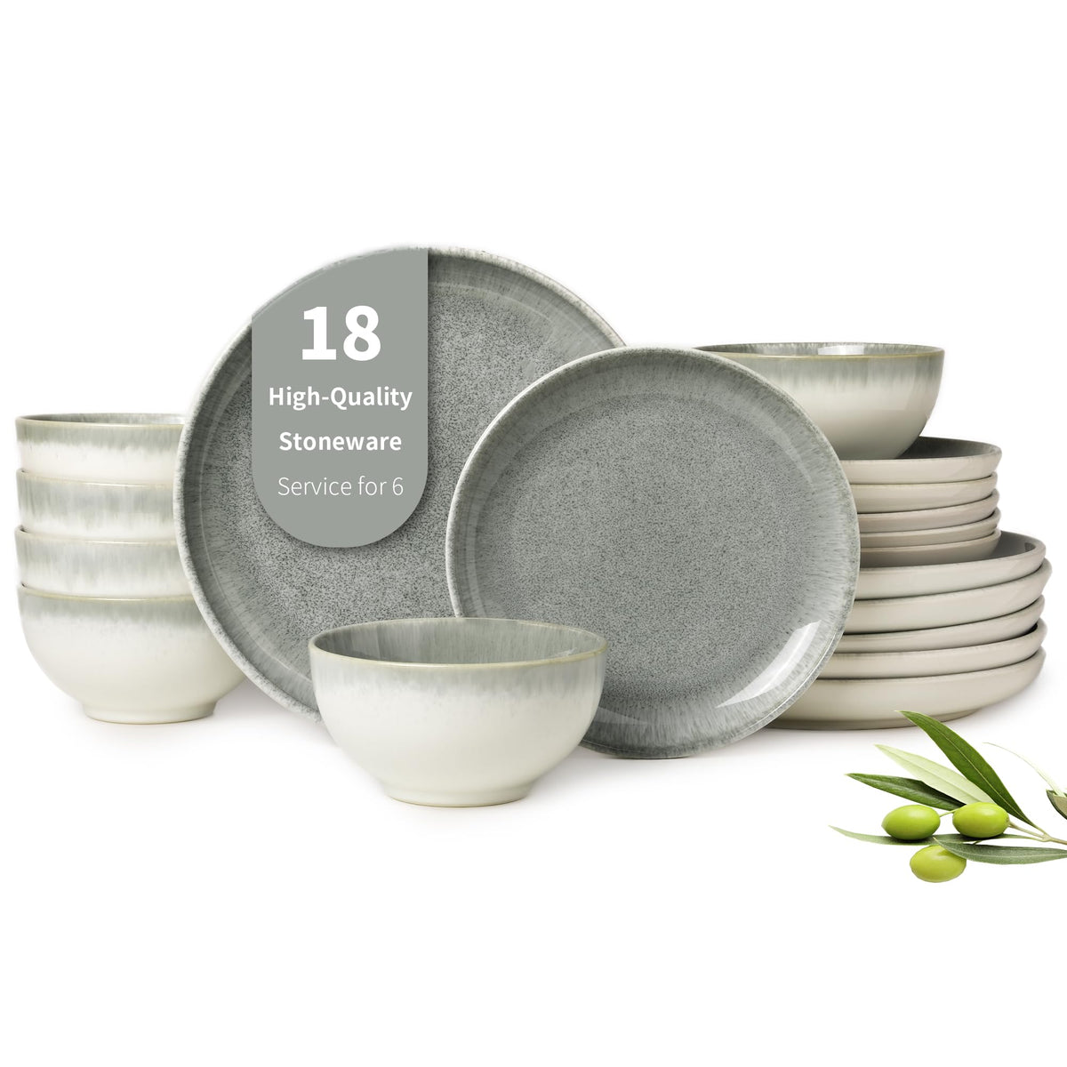 Pokini Stoneware Dinnerware Sets for 8, 24pcs Plates and Bowls Sets Dishes