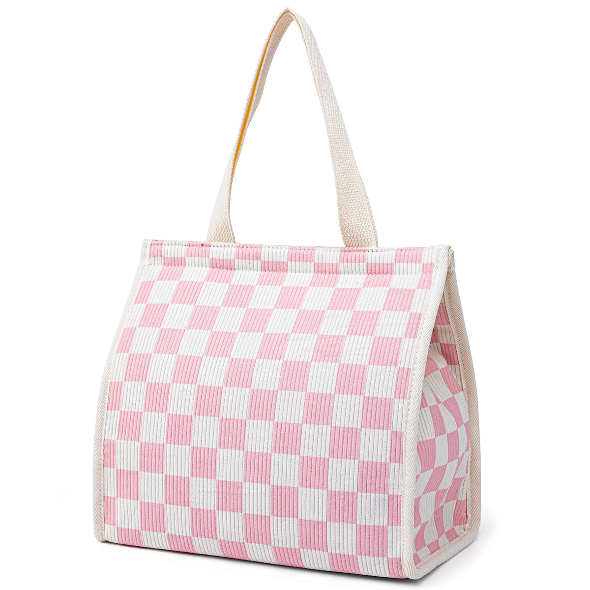 Insulated Lunch Bag for Work, 10.2"x5.9"x10.2" Oxford Waterproof Lunch Tote, Thermal Lunch Box for Office, Picnic & Outdoor, Pink and White Striped Canvas Tote Bag