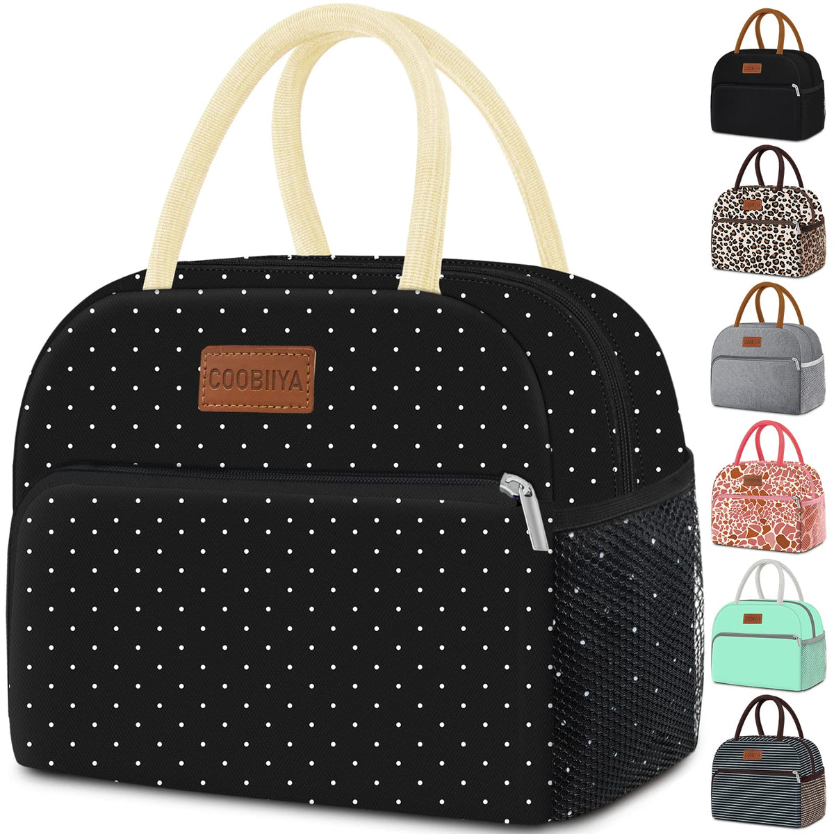 Coobiiya Lunch Bag Lunch Box for Women Men, Reusable Cute Corduroy Lunchbag - Leakproof, Insulated LunchBox Tote with Large Capacity, Dot