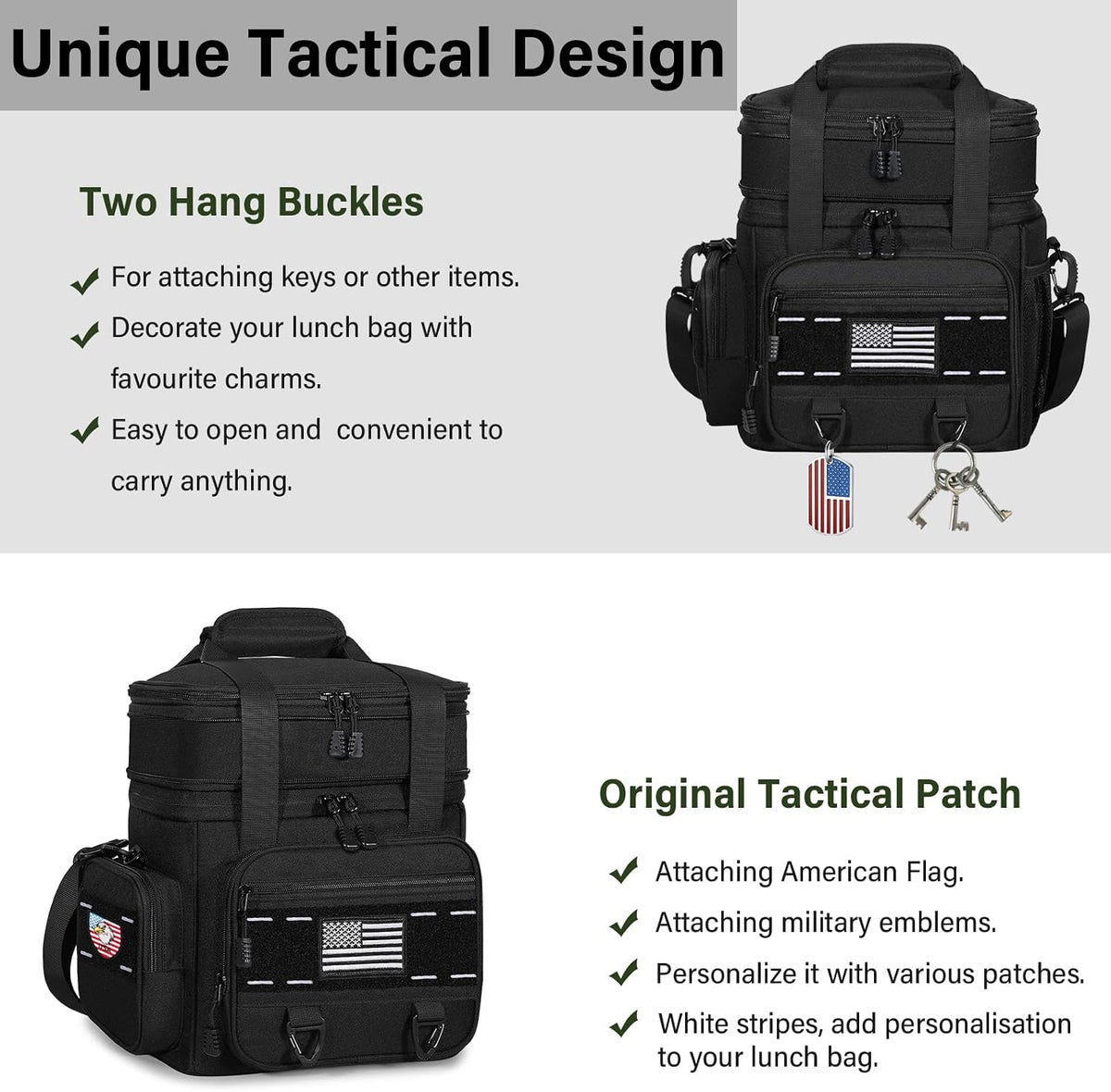 TENKIST Tactical Insulated Lunch Box Men Double Deck Heavy Duty Cooler Bag