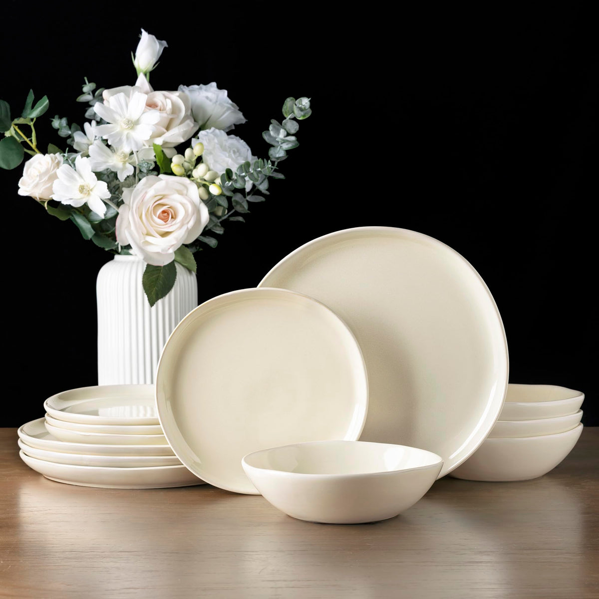 AmorArc Ceramic Dinnerware Sets for 8, 24Pcs Plates and Bowls Sets Dishes
