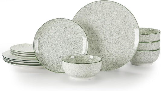 Sweejar Dinnerware Set of 4,12 Piece Ceramic Plates and Bowls Set Green