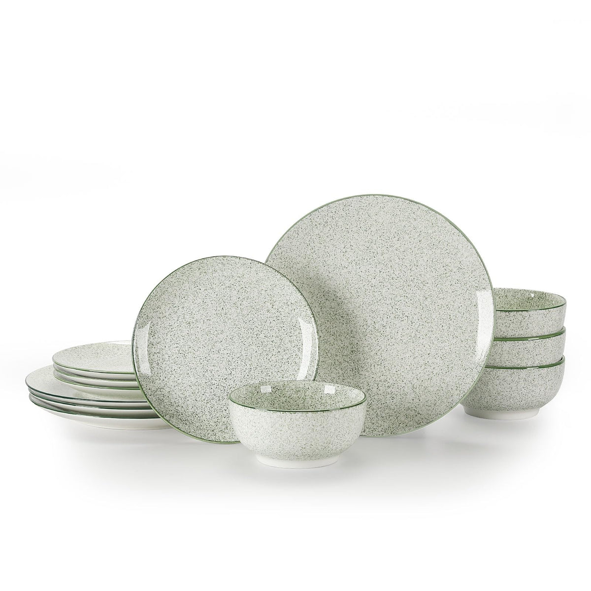 Sweejar Dinnerware Set of 4,12 Piece Ceramic Plates and Bowls Set Green