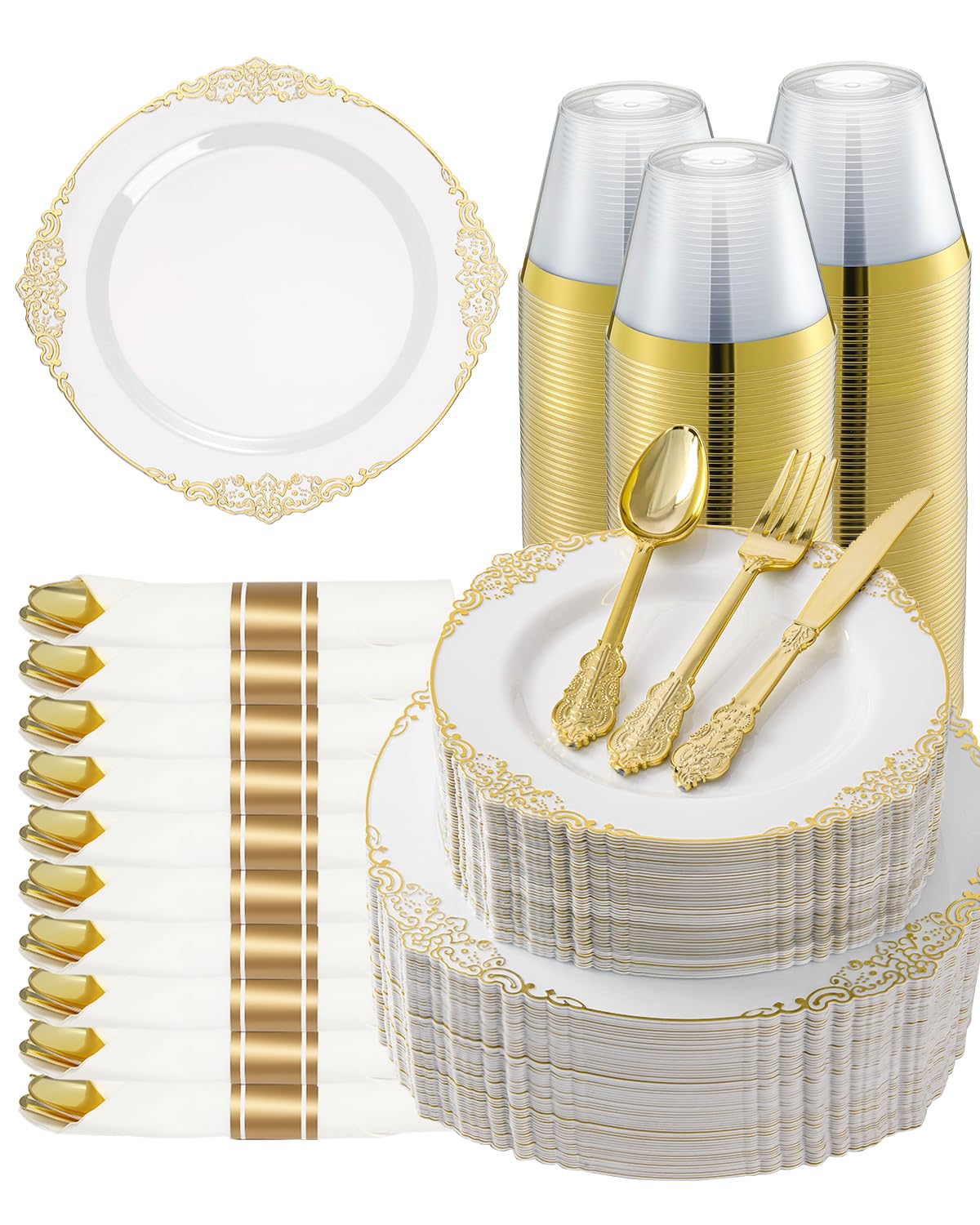 Goodluck 350 Piece Gold Plastic Dinnerware Set for 50 Guests