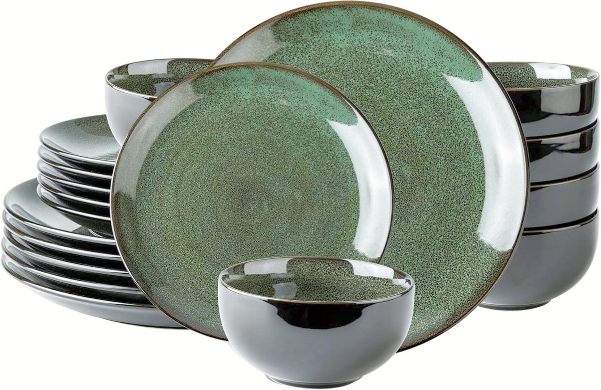 LeRatio Ceramic Dinnerware Sets for 6,18Pcs Porcelain Plates and Bowls Set