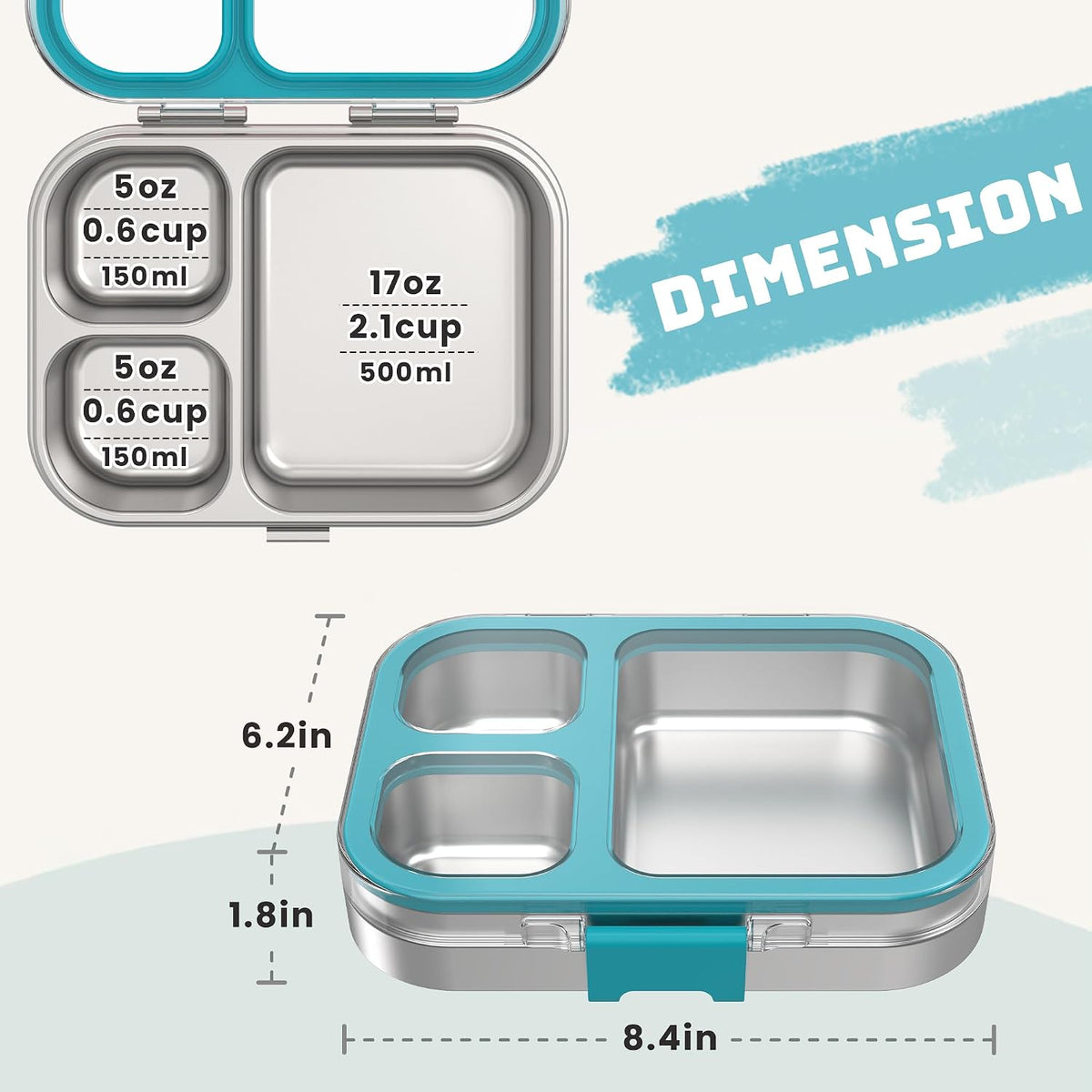 LOHASOK Stainless Steel Bento Lunch Box for Kids, 3-Compartment & Leakproof